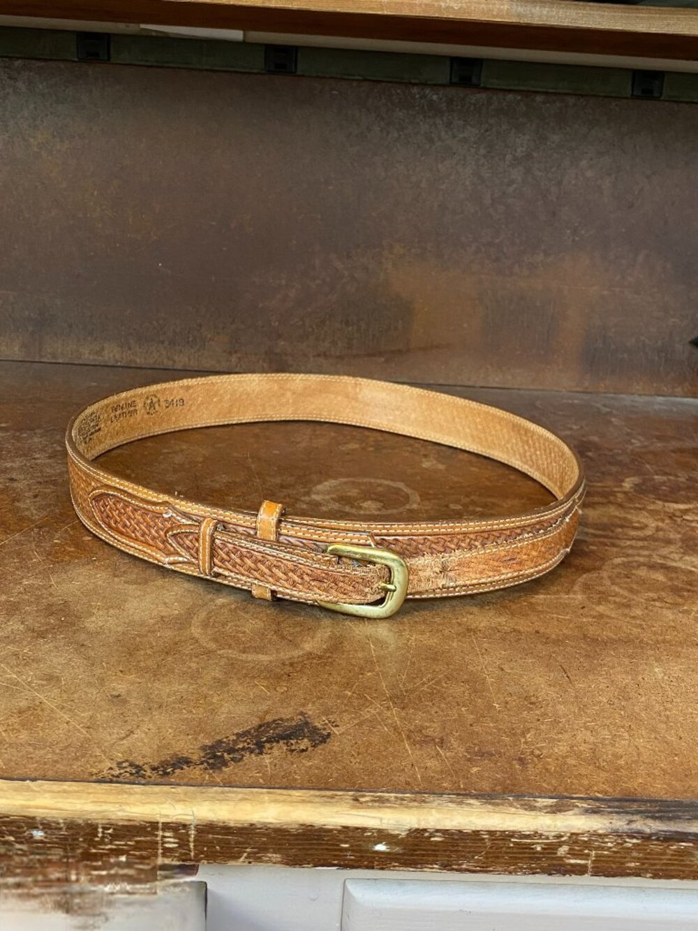 Silver Creek Men’s Russet Basketweave Ranger Belt Size 36 Leather Vintage